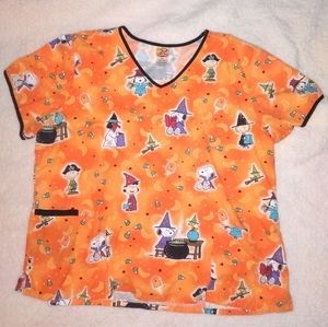 Womens Plus Size Peanuts Halloween Scrub Top